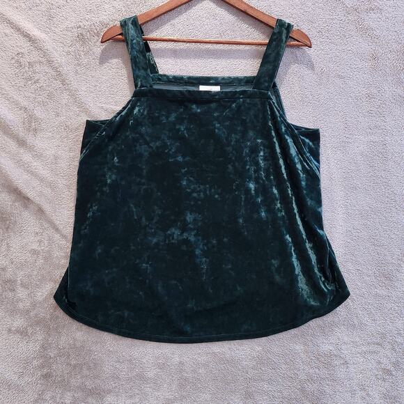 J. Jill Womens Hunter Green Velvet Boxy Tank Top Size Large Petite Edgy Stretch - Picture 1 of 11